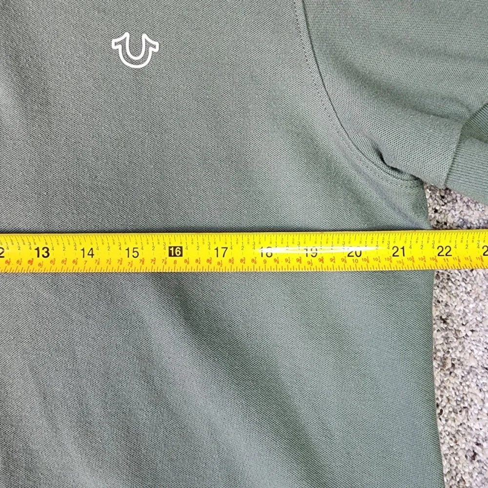 True Religion Polo Shirt Mens Large Green Short Sleeve Horseshoe Logo‎ Excellent